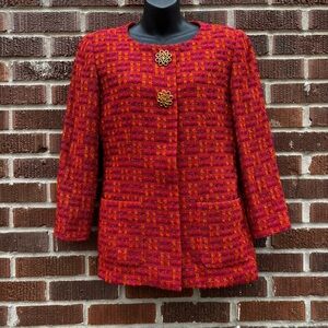Oscar de la Renta Studio Tweed Wool blend Orange multicolor Blazer Sz 6 Vintage